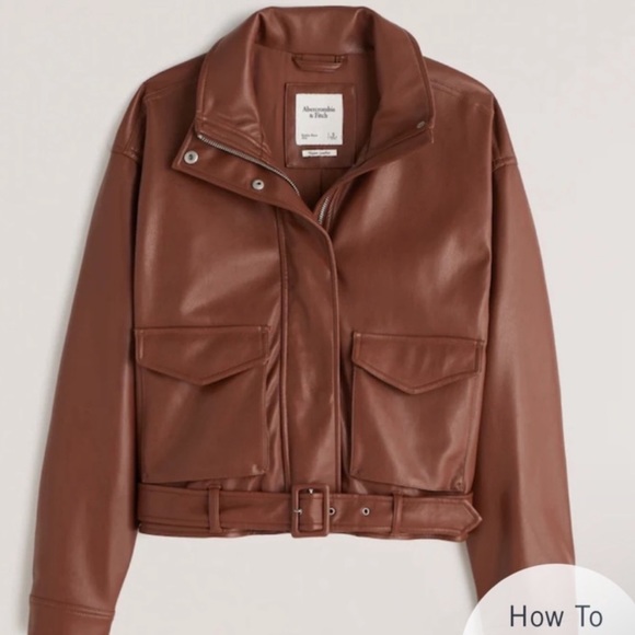 A&F Faux Leather Bomber Jacket - Picture 3 of 5